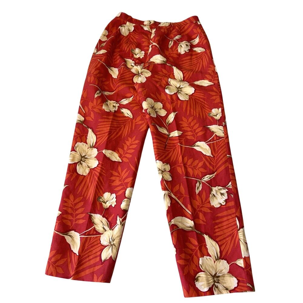 Talbots Women's Silk/Linen Blend Pants Sz 8 Floral Coral Lined Tropical Size Zip - Picture 2 of 7